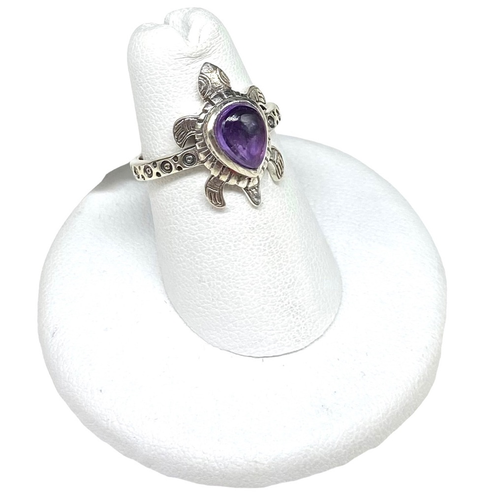 Amethyst Turtle Ring Solid Sterling Silver 925 Genuine Natural Stone Size 6 - Picture 3 of 6